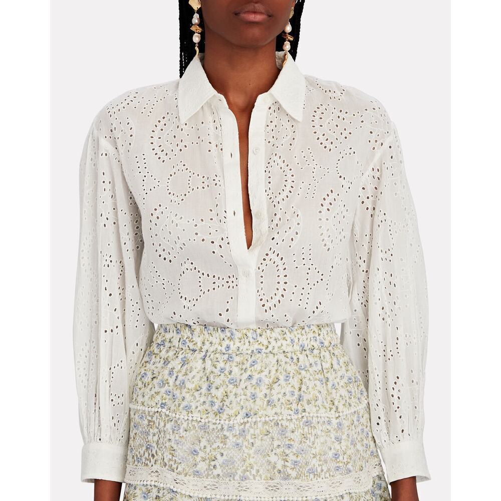 Nili Lotan White Eyelet Cotton Shirt Blouse